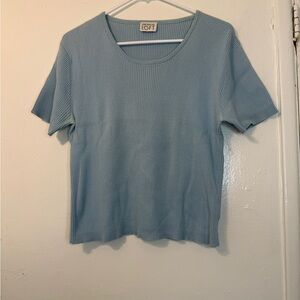 Vintage Ann Taylor LOFT Periwinkle Ribbed Knit Short Sleeve Sweater